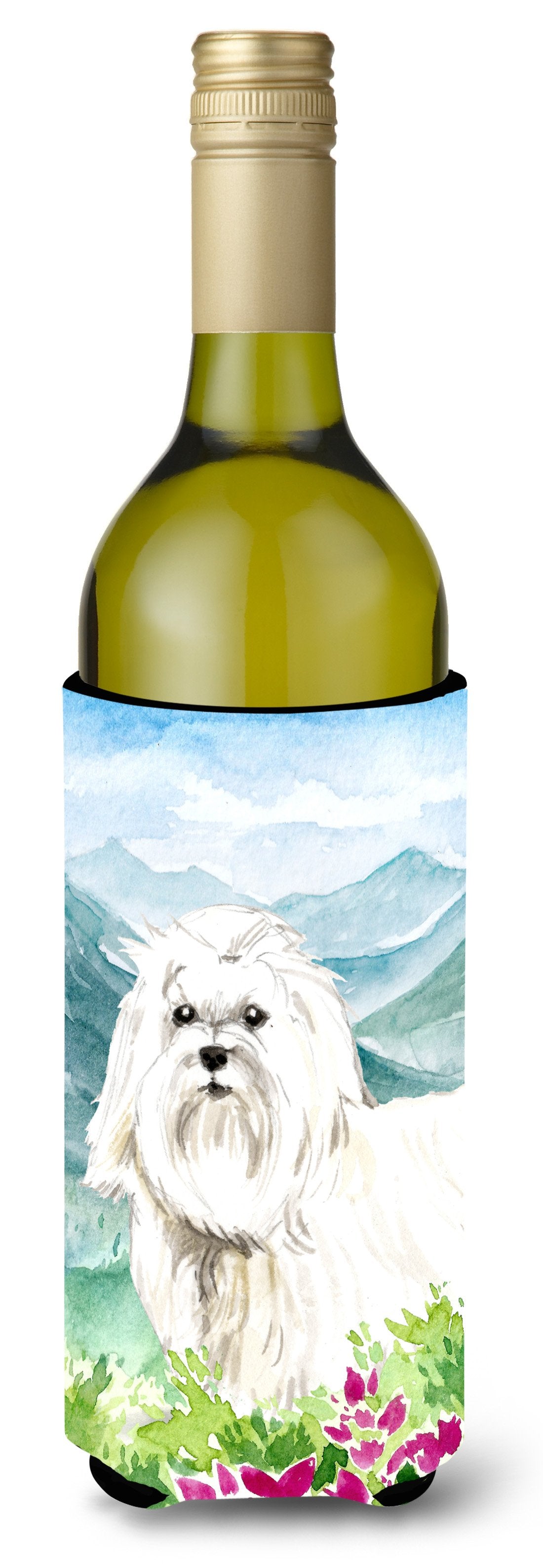 Mountain Flowers Maltese Wine Bottle Beverage Insulator Hugger CK2529LITERK by Caroline&#39;s Treasures