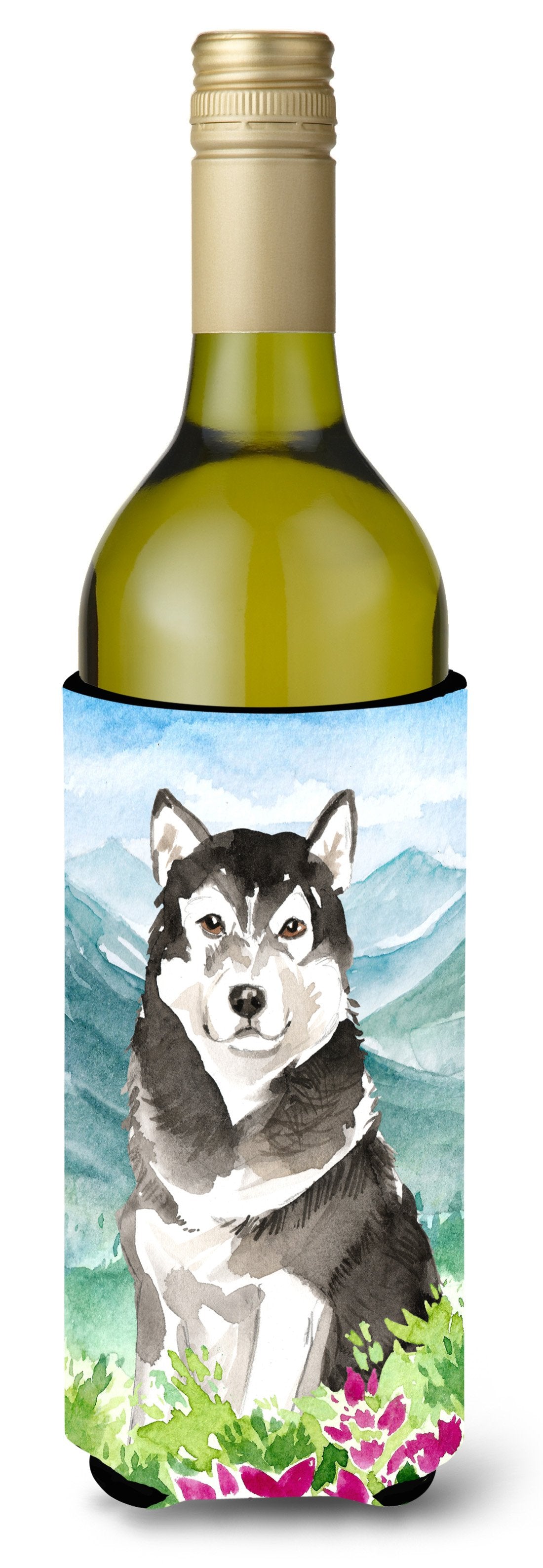 Mountain Flowers Alaskan Malamute Wine Bottle Beverage Insulator Hugger CK2530LITERK by Caroline&#39;s Treasures