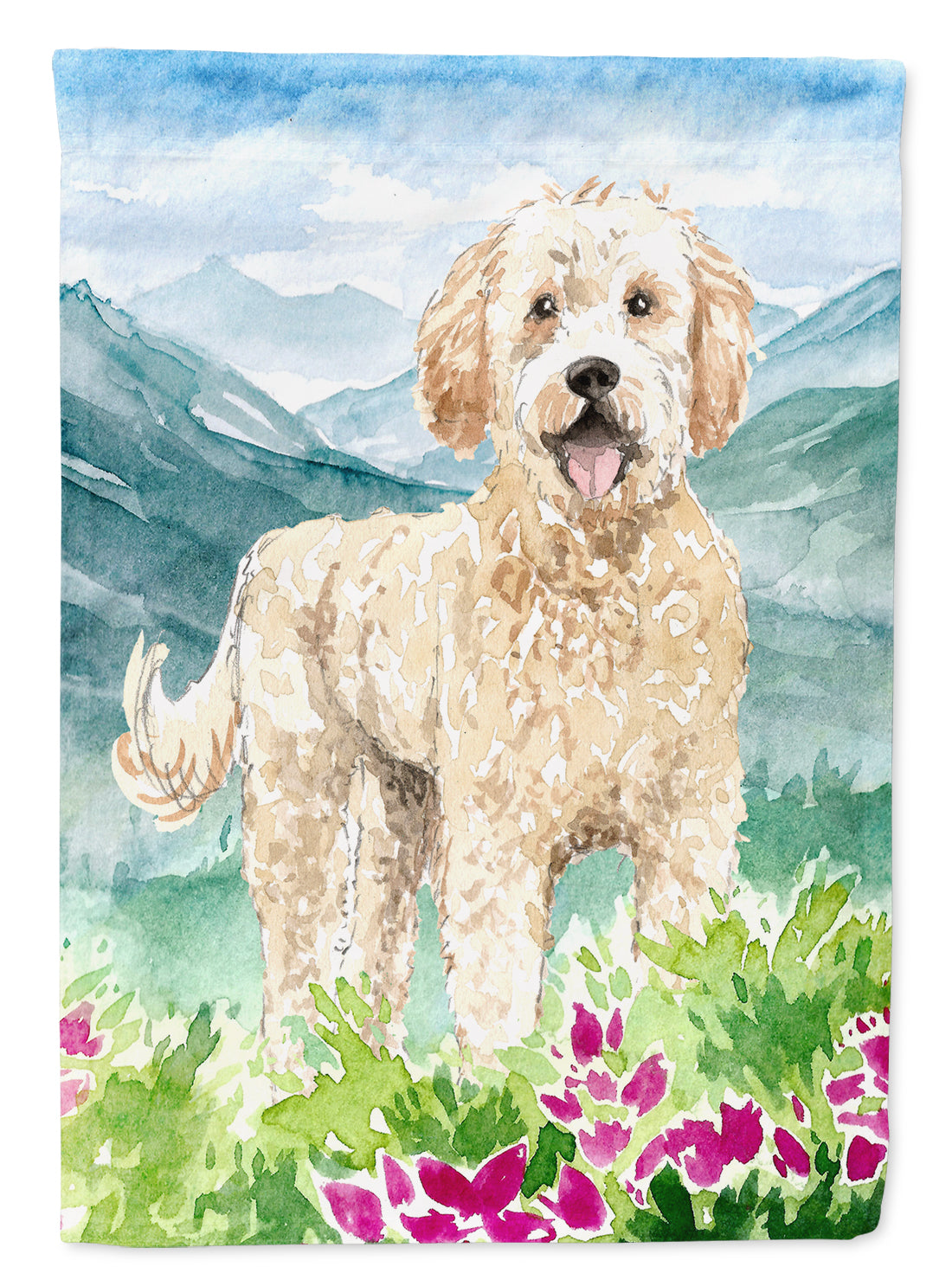 Mountain Flowers Goldendoodle Flag Canvas House Size CK2537CHF  the-store.com.