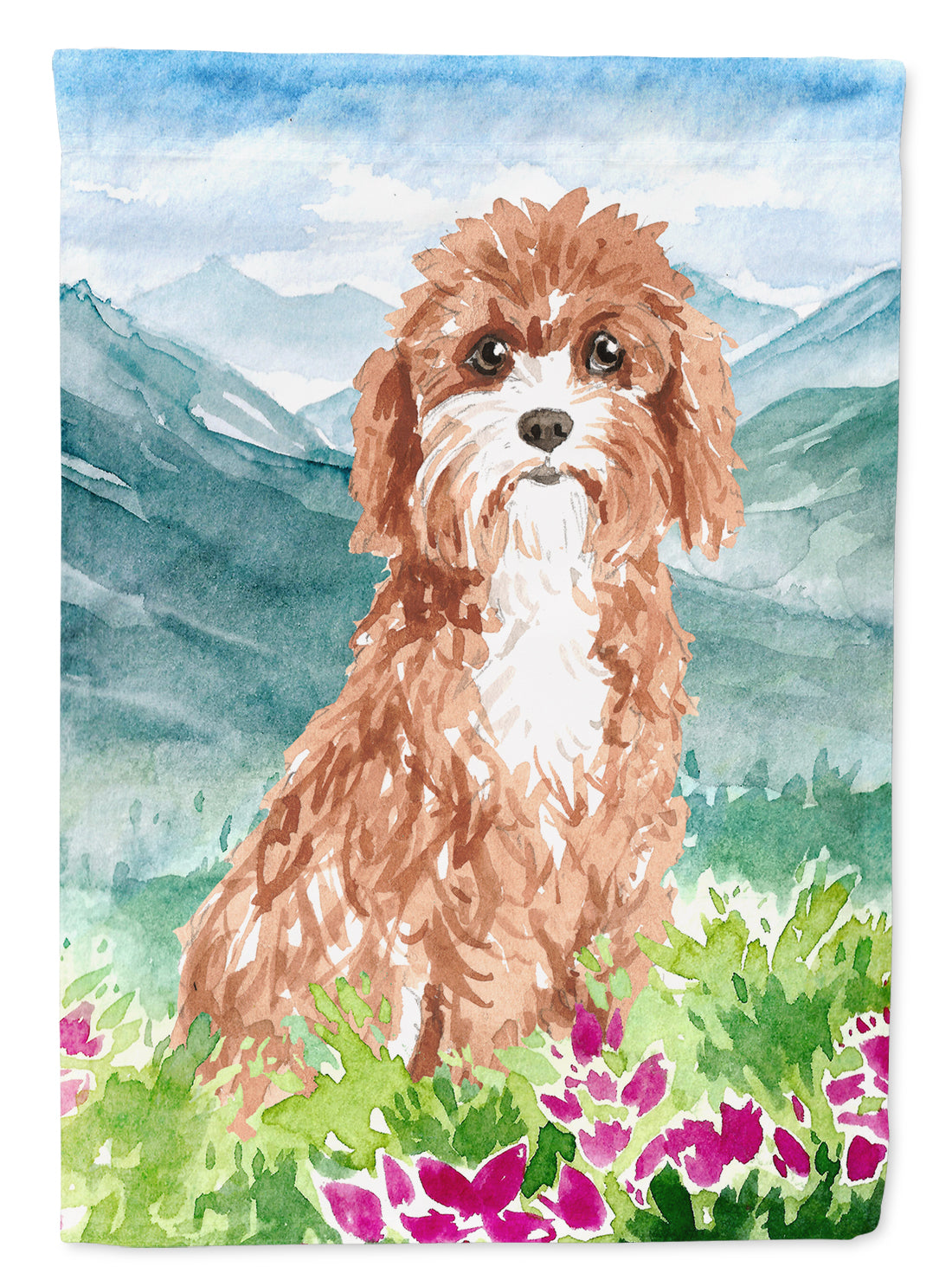 Mountain Flowers Cavapoo Flag Canvas House Size CK2539CHF  the-store.com.