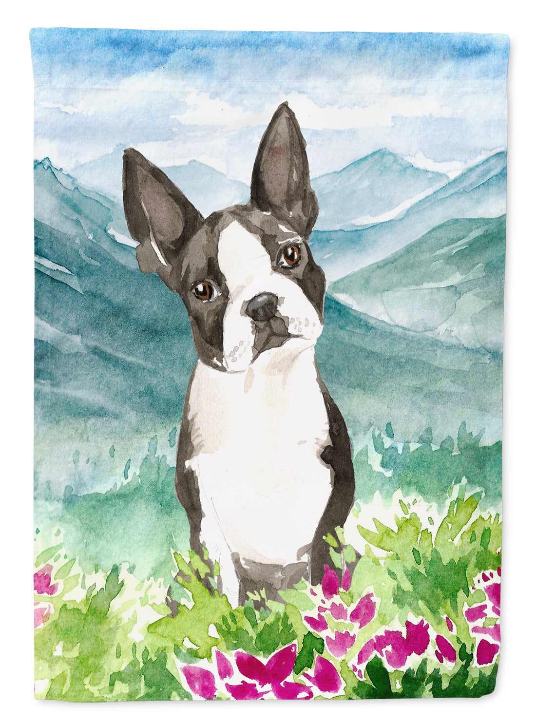 Mountain Flowers Boston Terrier Flag Canvas House Size CK2544CHF  the-store.com.