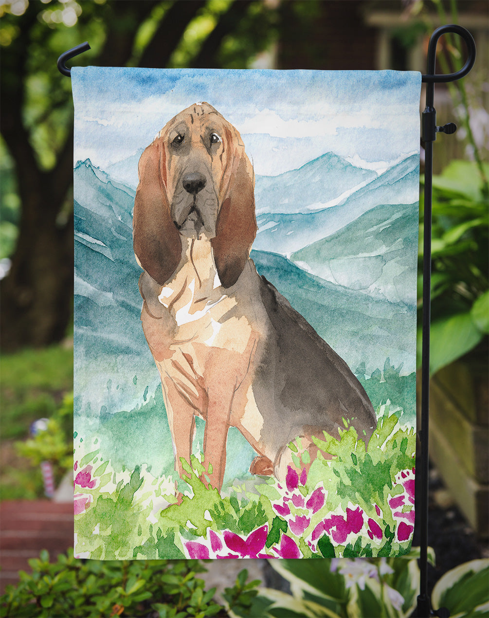 Mountain Flowers Bloodhound Flag Garden Size CK2545GF