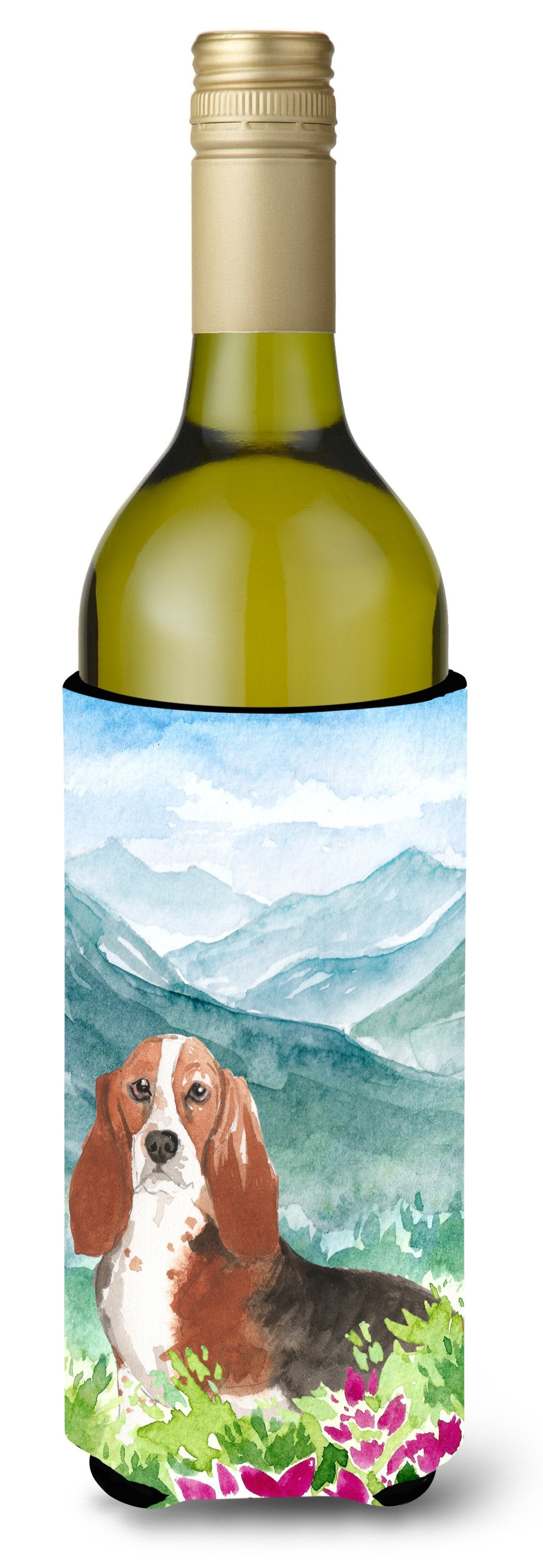 Mountain Flowers Basset Hound Wine Bottle Beverage Insulator Hugger CK2548LITERK by Caroline&#39;s Treasures