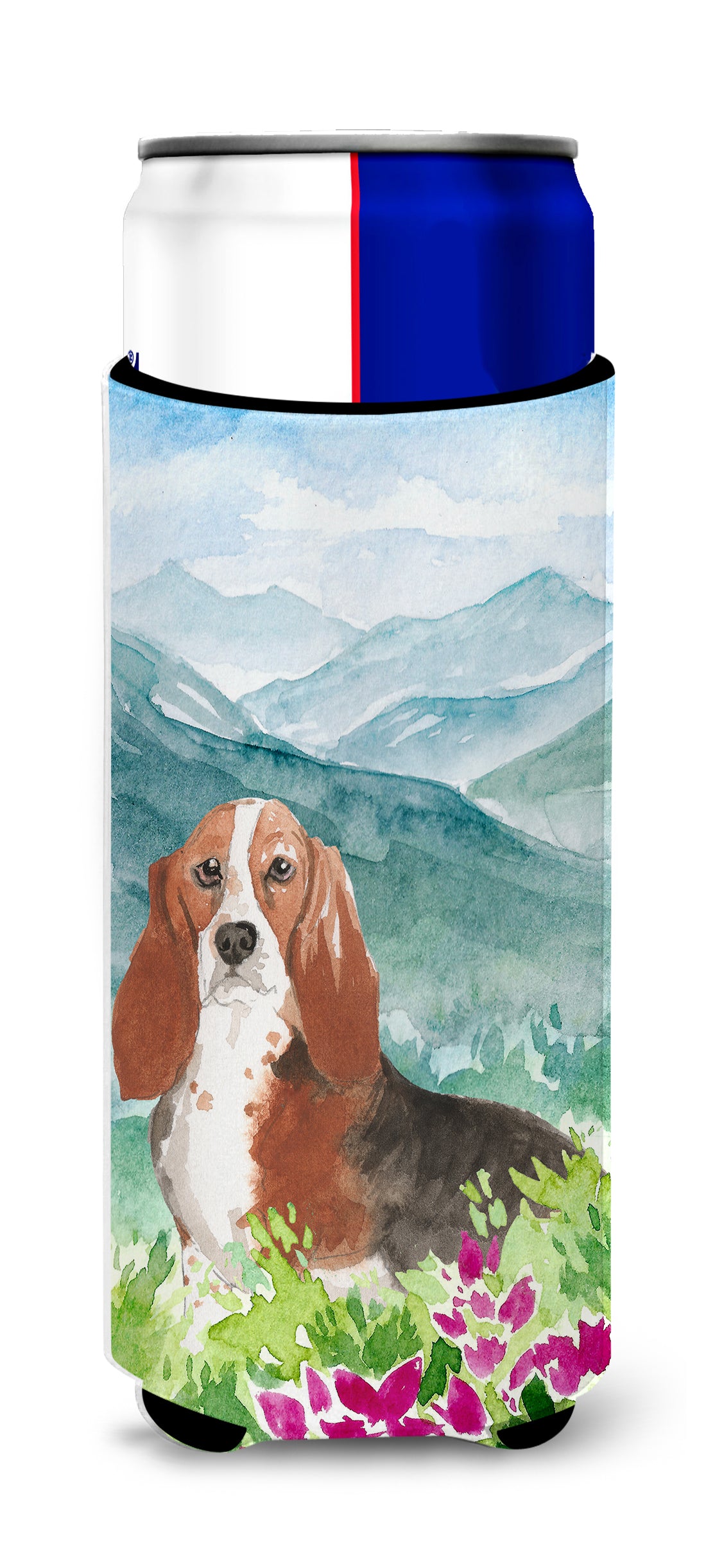 Mountain Flowers Basset Hound  Ultra Hugger for slim cans CK2548MUK  the-store.com.