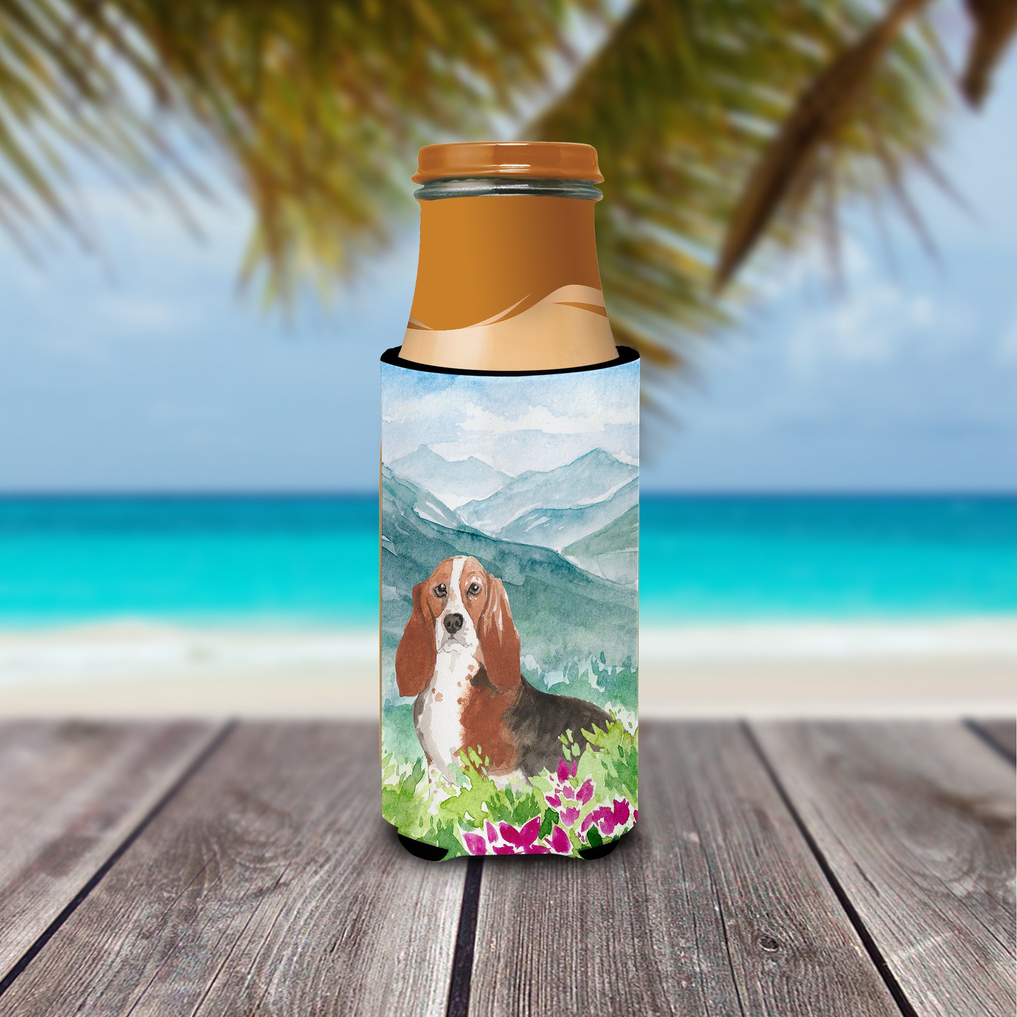 Mountain Flowers Basset Hound  Ultra Hugger for slim cans CK2548MUK  the-store.com.