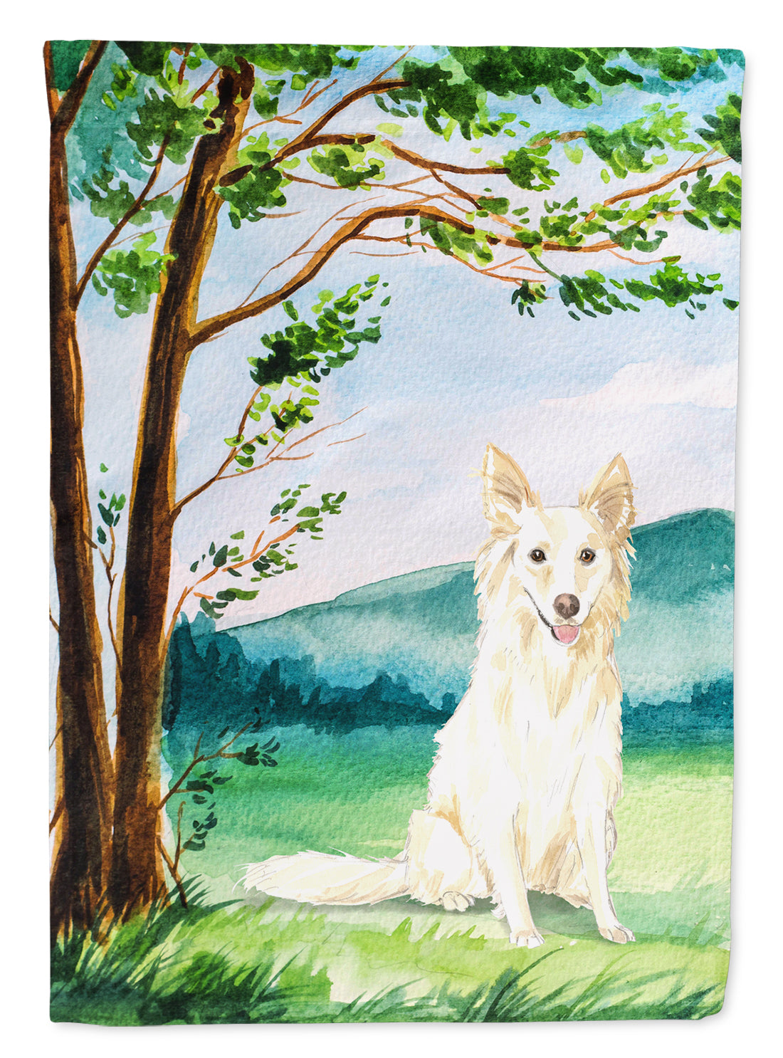 Under the Tree  White Collie Flag Canvas House Size CK2551CHF