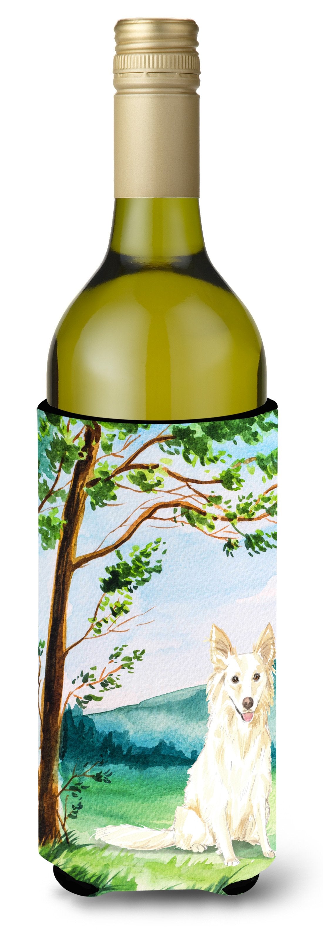 Under the Tree  White Collie Wine Bottle Beverage Insulator Hugger CK2551LITERK by Caroline&#39;s Treasures