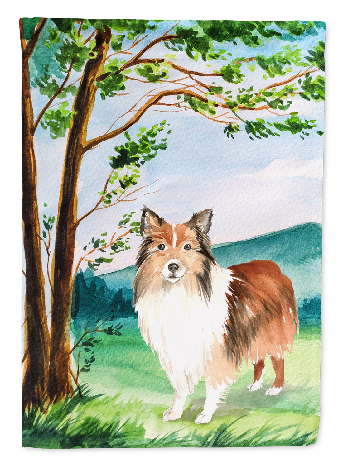 Under the Tree Sheltie Flag Canvas House Size CK2558CHF