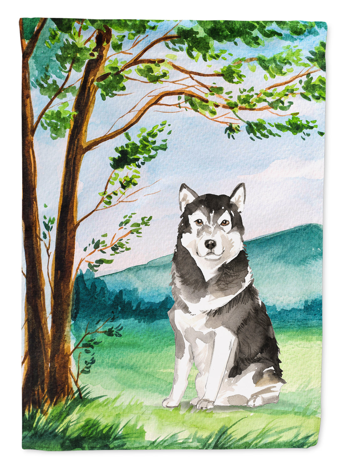 Under the Tree Alaskan Malamute Flag Canvas House Size CK2566CHF  the-store.com.