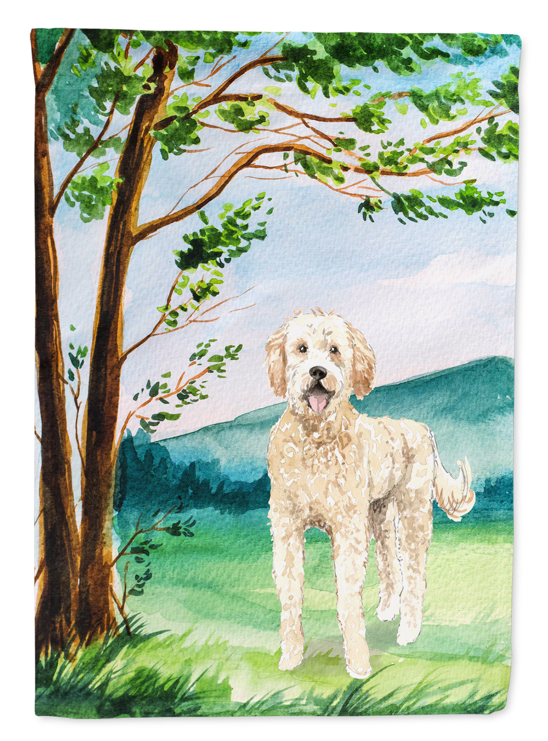 Under the Tree Goldendoodle Flag Canvas House Size CK2573CHF