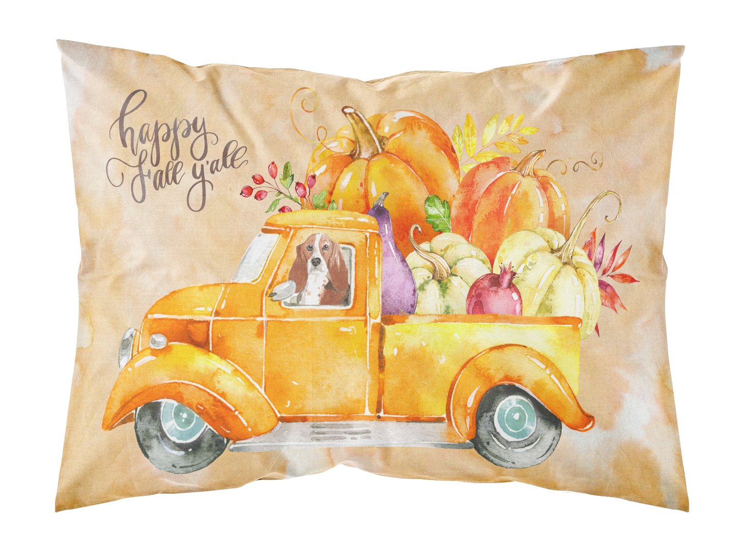 Fall Harvest Basset Hound Fabric Standard Pillowcase CK2606PILLOWCASE by Caroline's Treasures