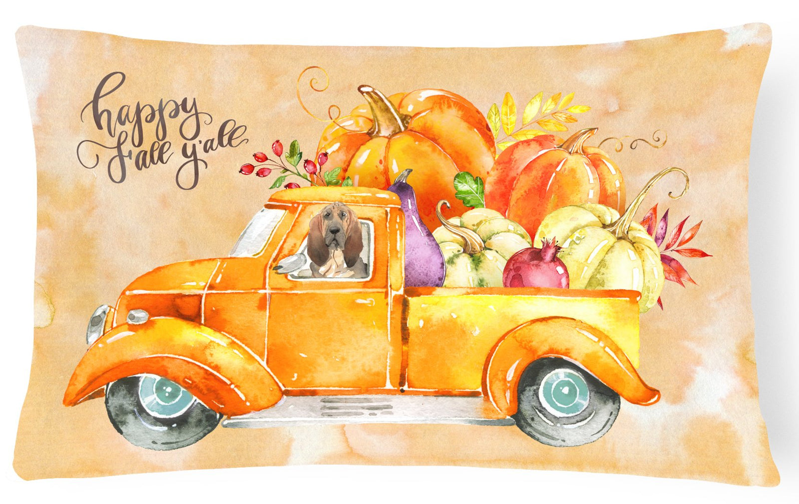 Fall Harvest Bloodhound Canvas Fabric Decorative Pillow CK2609PW1216 by Caroline's Treasures