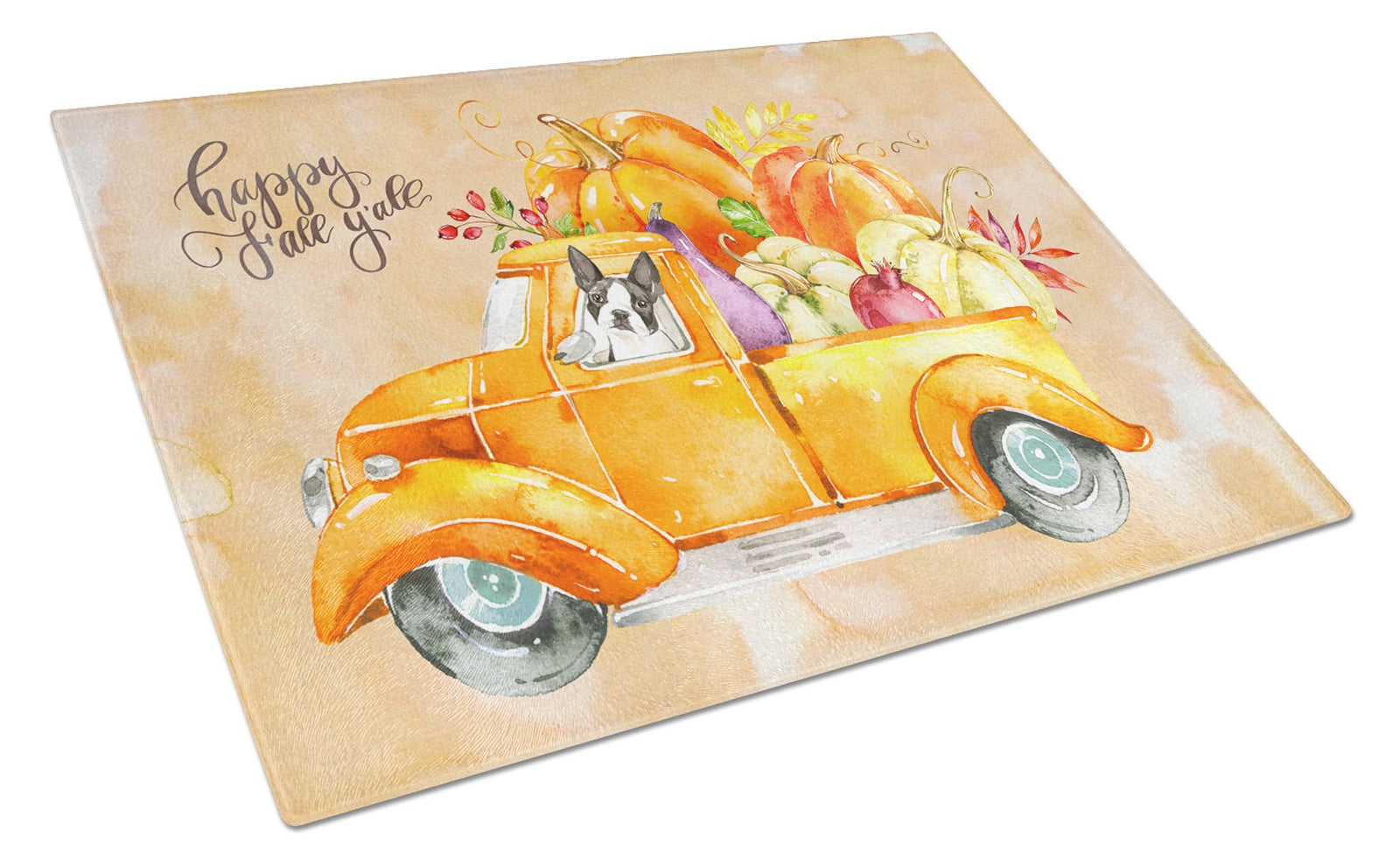 Fall Harvest Boston Terrier Glass Cutting Board Large CK2610LCB by Caroline's Treasures