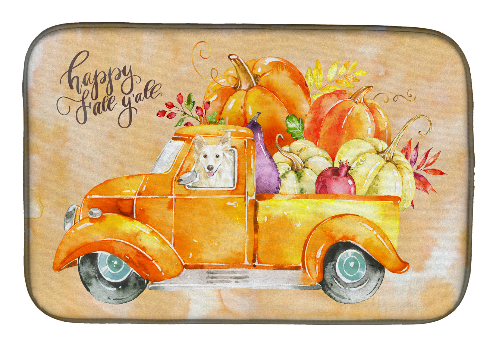 Fall Harvest White Collie Dish Drying Mat CK2641DDM  the-store.com.