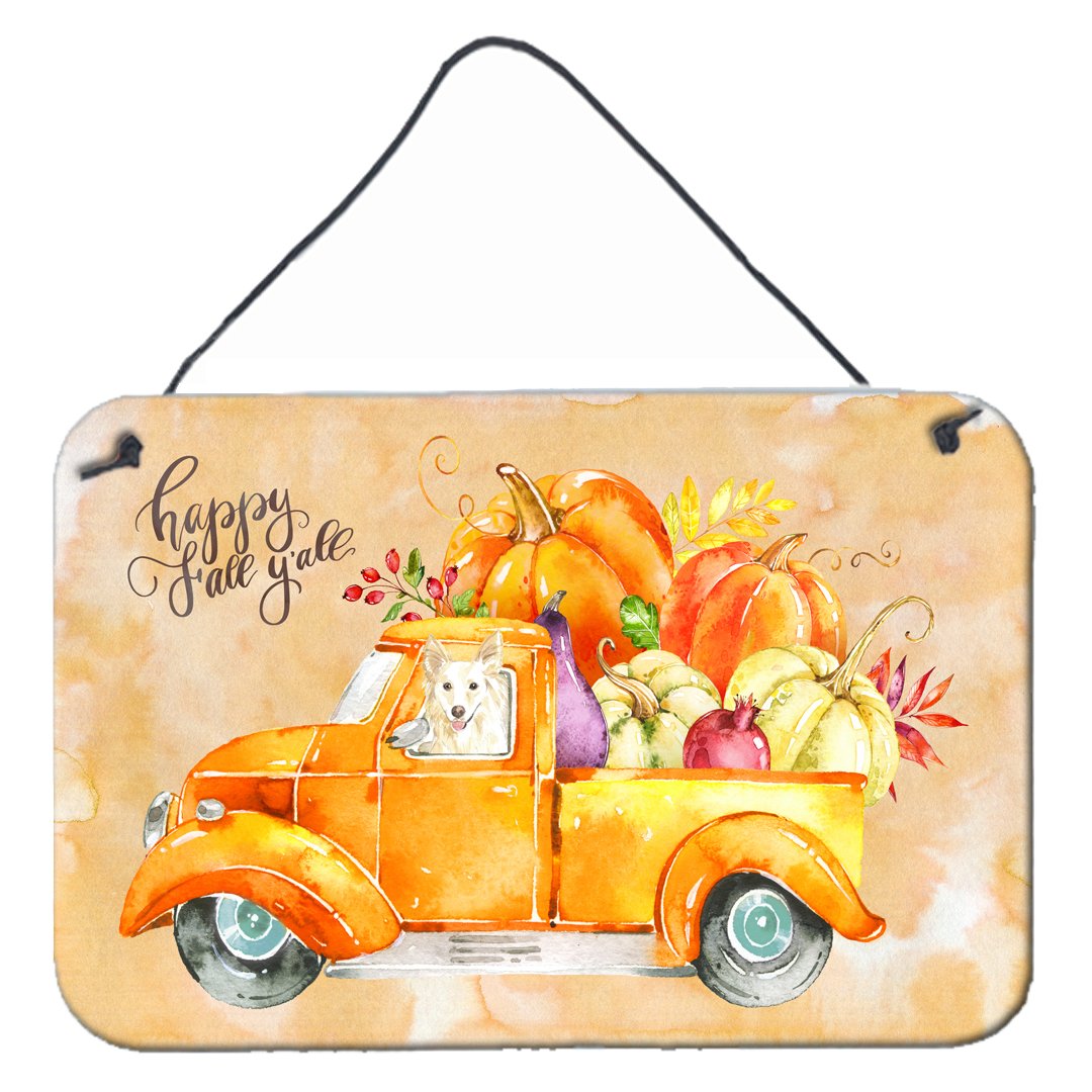 Fall Harvest White Collie Wall or Door Hanging Prints CK2641DS812 by Caroline&#39;s Treasures
