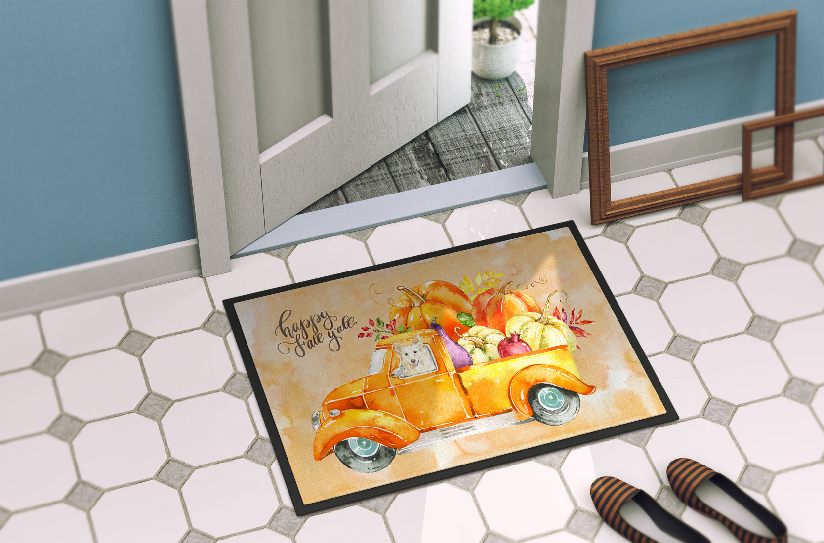 Fall Harvest White Collie Indoor or Outdoor Mat 18x27 CK2641MAT - the-store.com