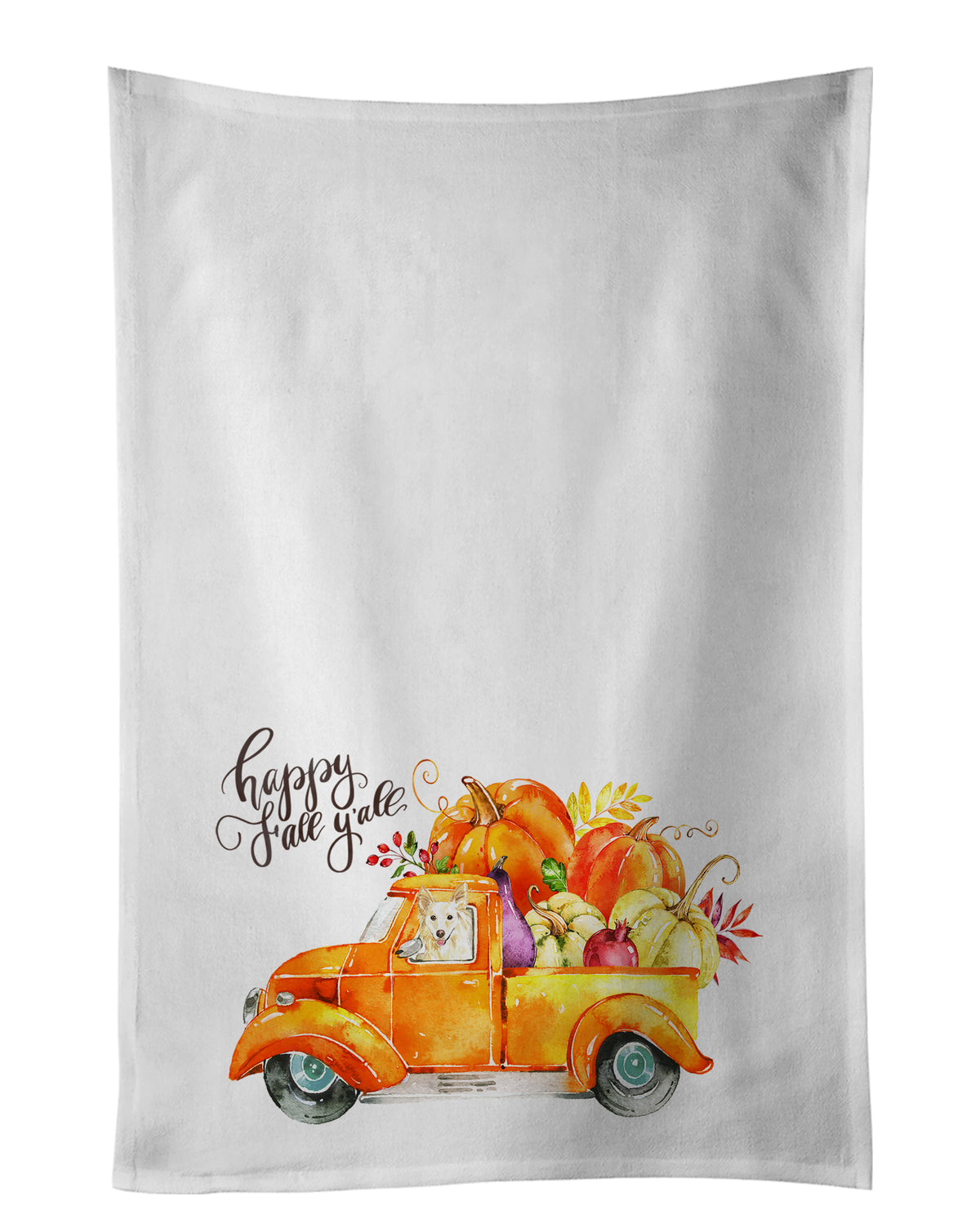 Buy this Fall Harvest White Collie White Kitchen Towel Set of 2