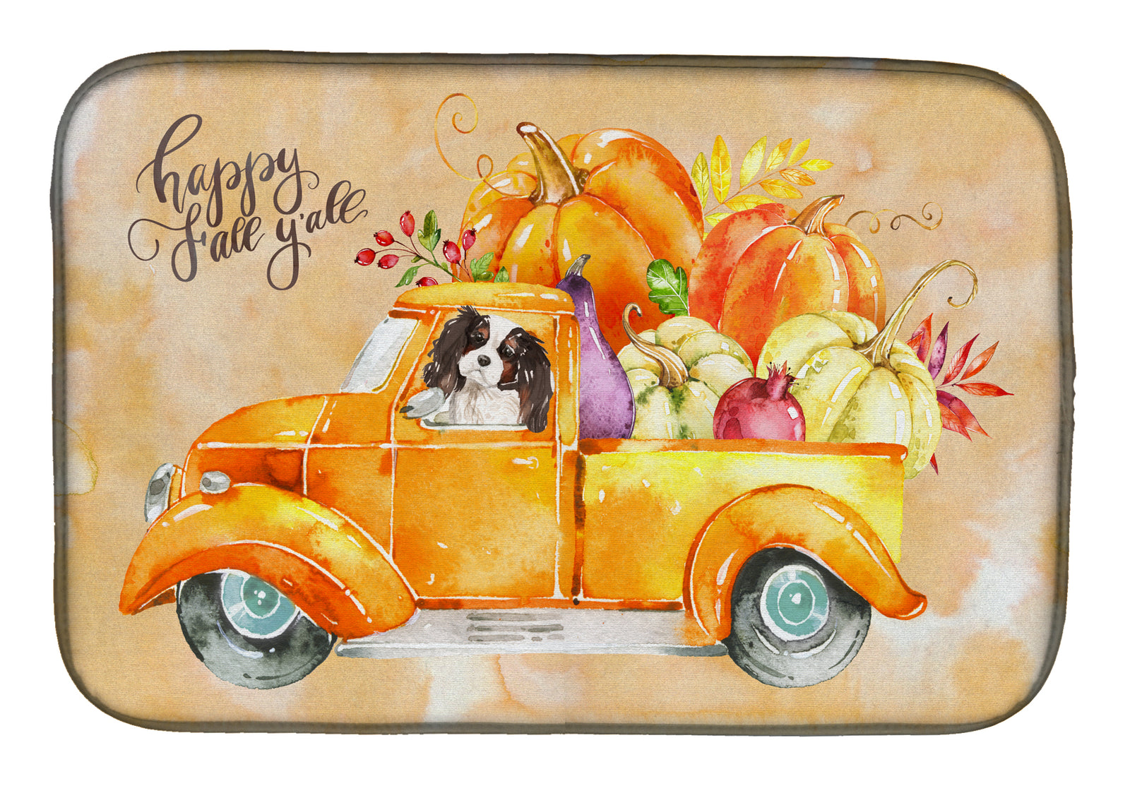 Fall Harvest Tricolor Cavalier Spaniel Dish Drying Mat CK2652DDM  the-store.com.
