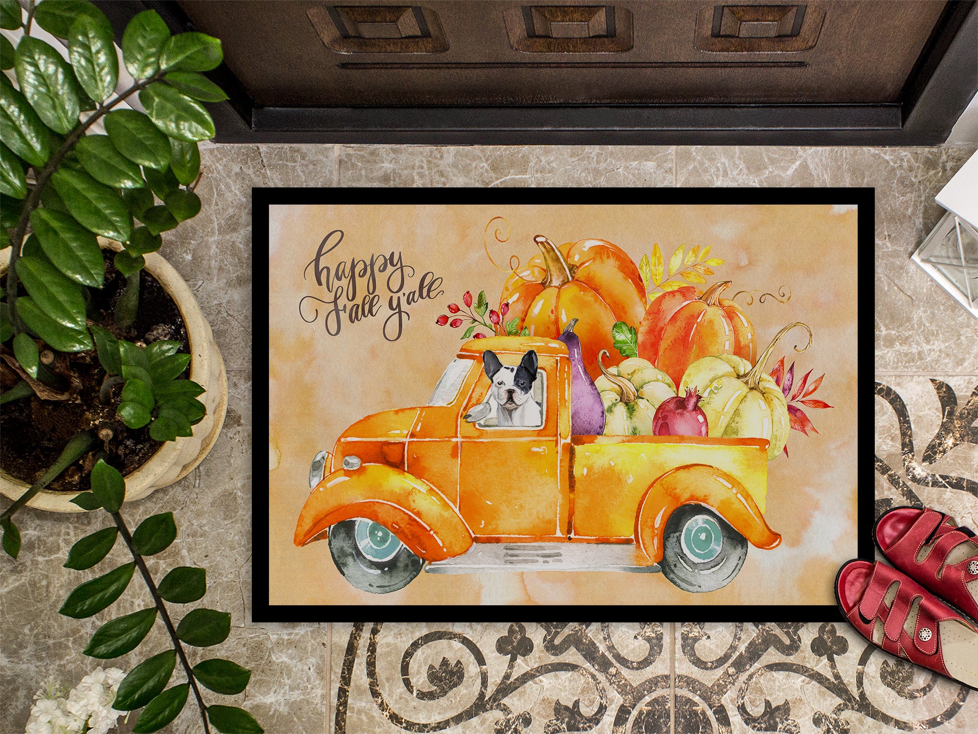 Fall Harvest French Bulldog Indoor or Outdoor Mat 18x27 CK2656MAT - the-store.com