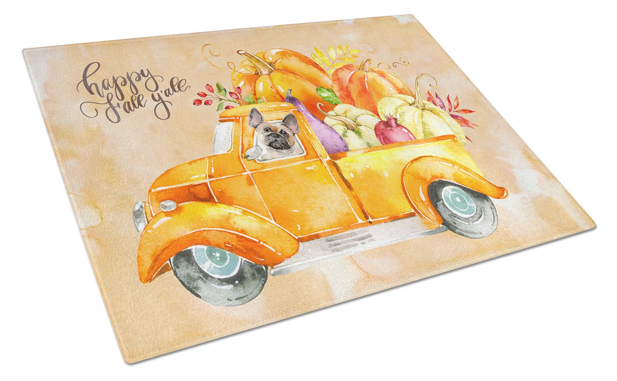 Fall Harvest Fawn French Bulldog Glass Cutting Board Large CK2666LCB by Caroline&#39;s Treasures