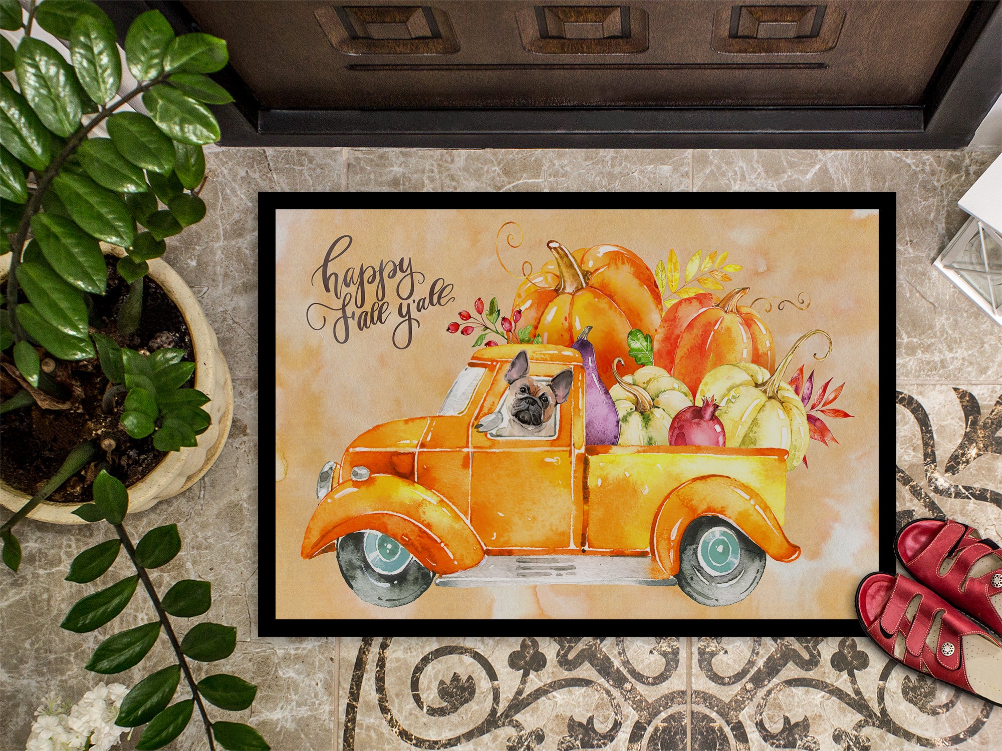 Fall Harvest Fawn French Bulldog Indoor or Outdoor Mat 18x27 CK2666MAT - the-store.com