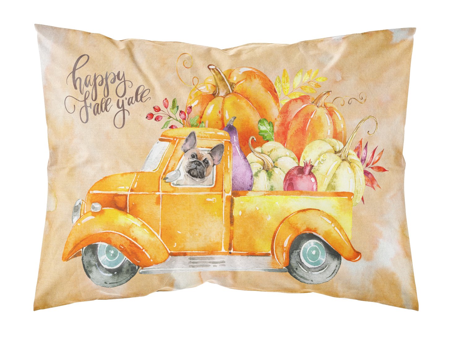 Caroline's Treasures Fall Harvest Fawn French Bulldog Standard Pillowcase – Artistic Decorative Front, White Back CK2666PILLOWCASE