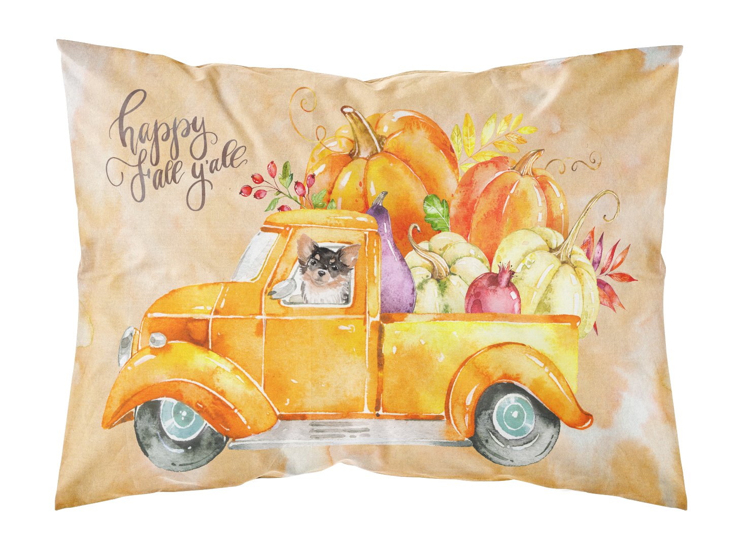 Fall Harvest Long Haired Chihuahua Fabric Standard Pillowcase CK2672PILLOWCASE by Caroline's Treasures