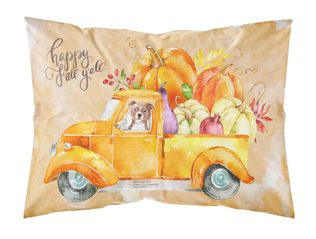 Fall Harvest Red Staffie Bull Terrier Fabric Standard Pillowcase CK2676PILLOWCASE by Caroline&#39;s Treasures