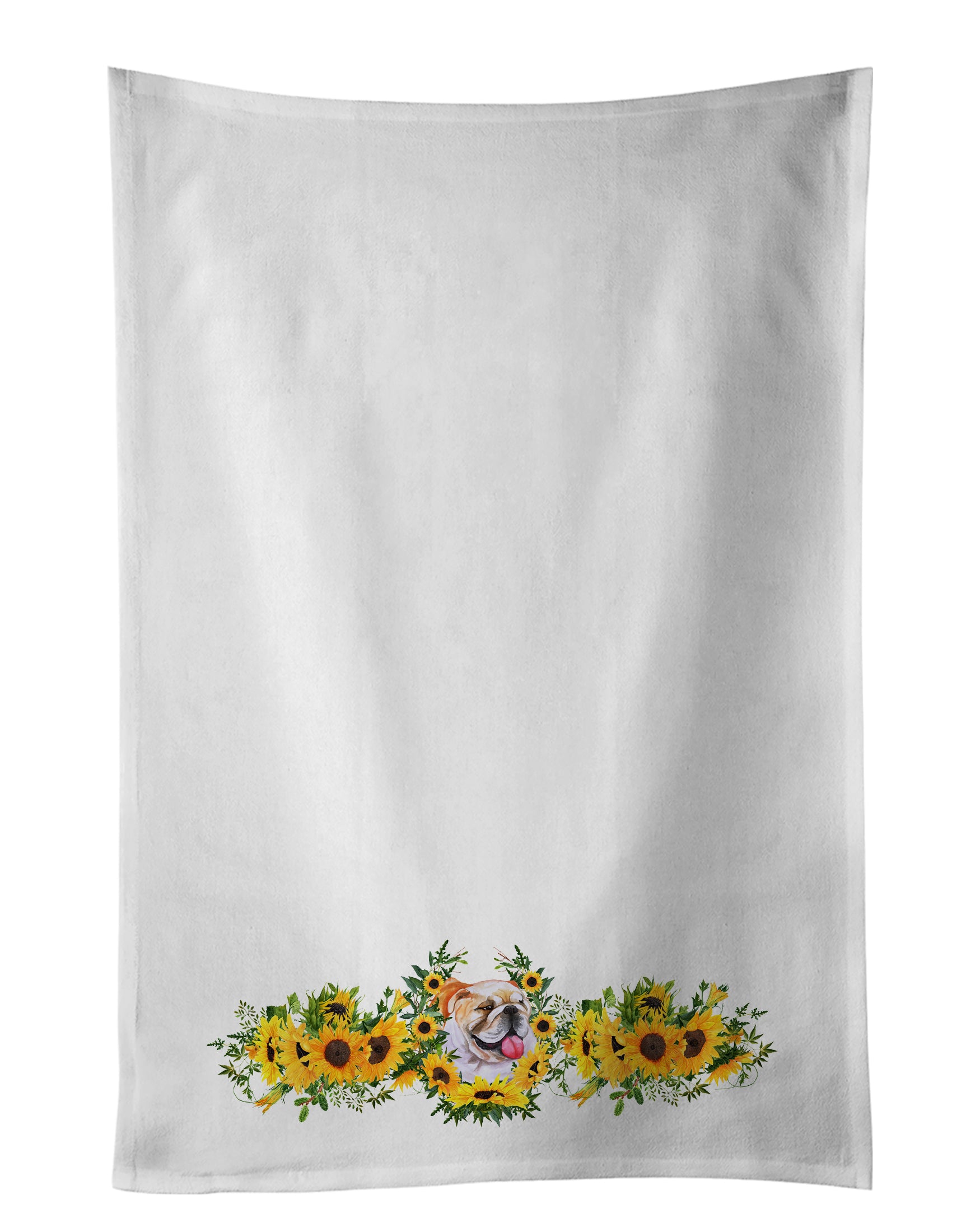 Buy this English Bulldog in Sunflowers White Kitchen Towel Set of 2