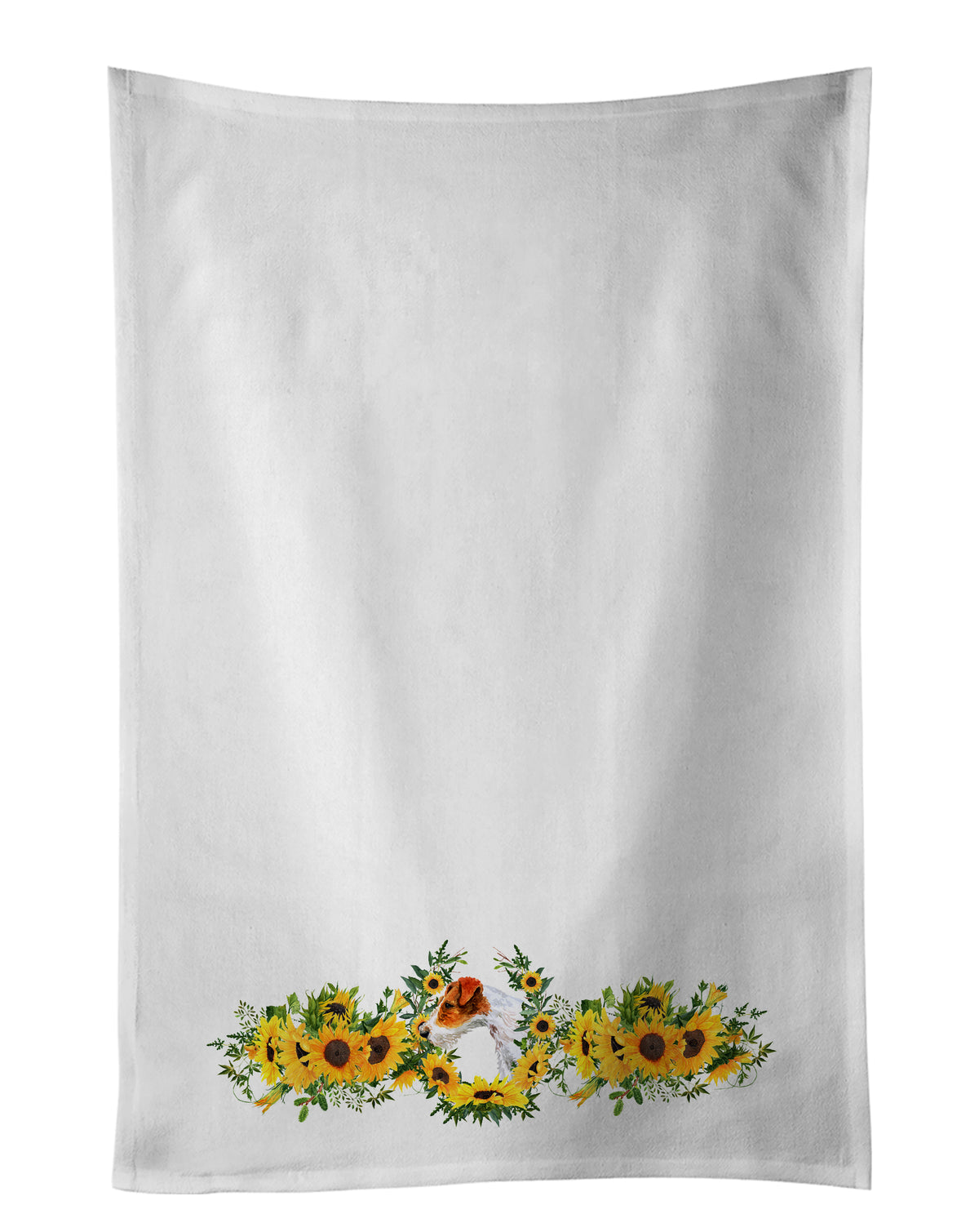 Buy this Fox Terrier in Sunflowers White Kitchen Towel Set of 2