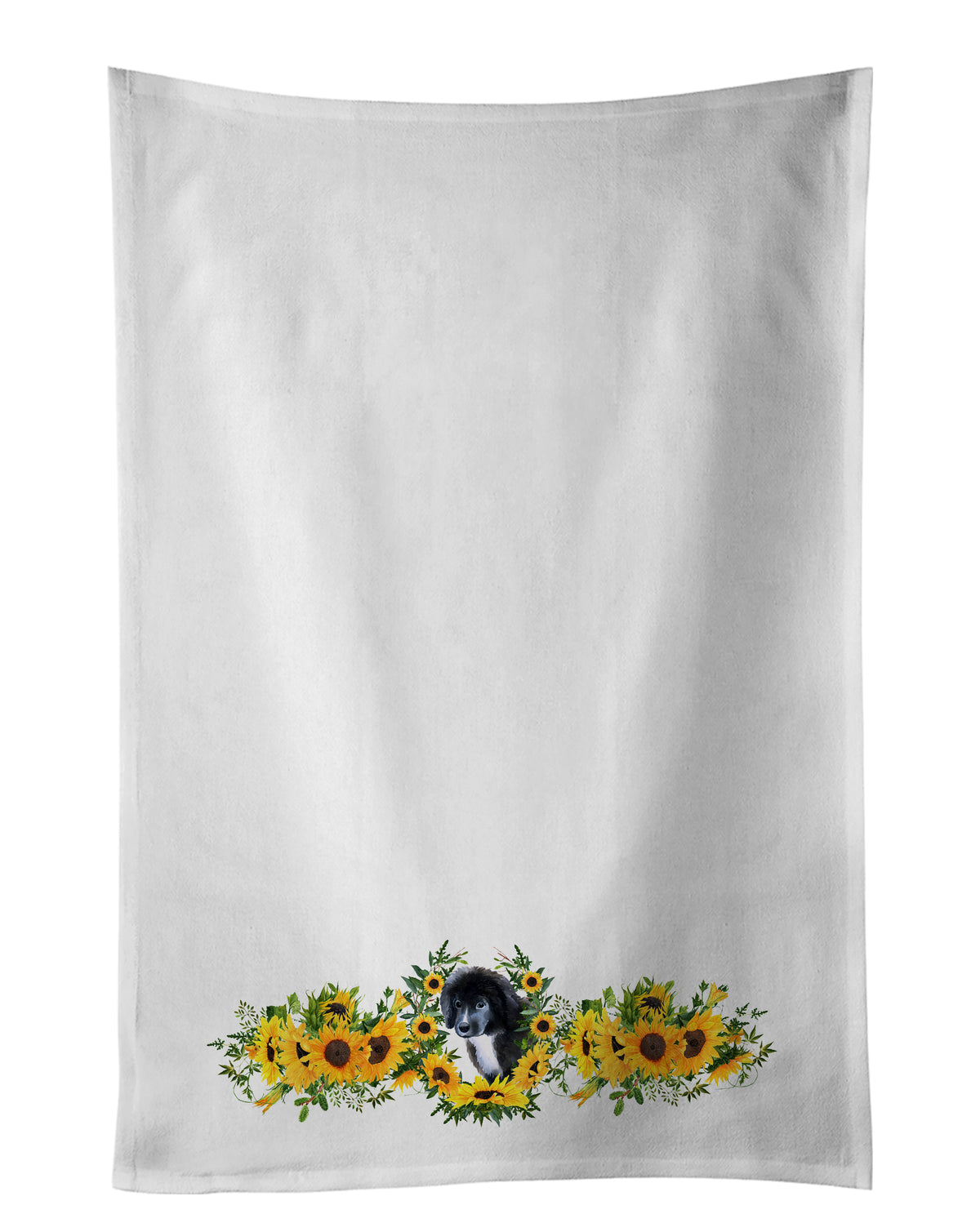 Buy this Newfoundland Puppy in Sunflowers White Kitchen Towel Set of 2