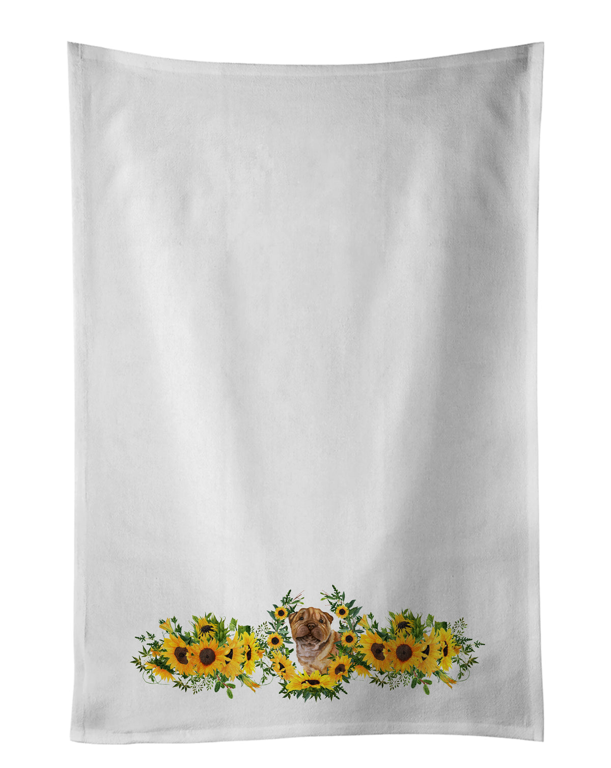 Buy this Shar Pei Puppy in Sunflowers White Kitchen Towel Set of 2