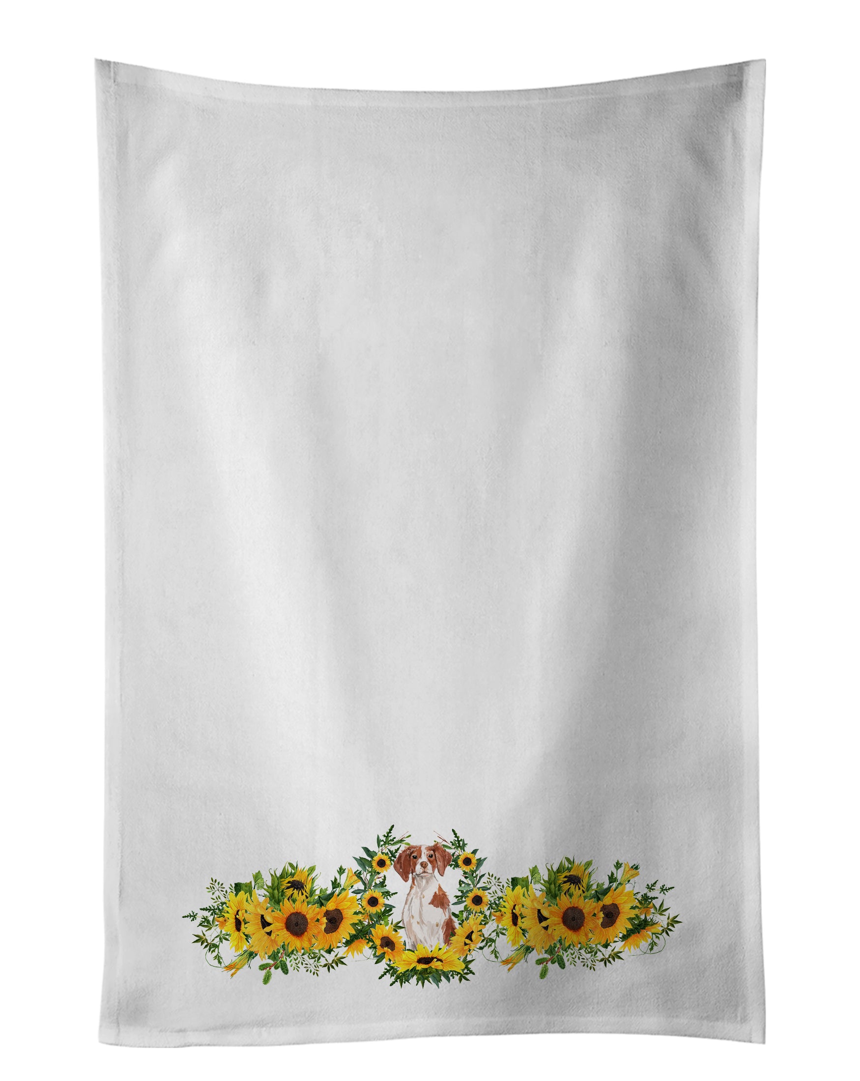 Buy this Brittany Spaniel in Sunflowers White Kitchen Towel Set of 2