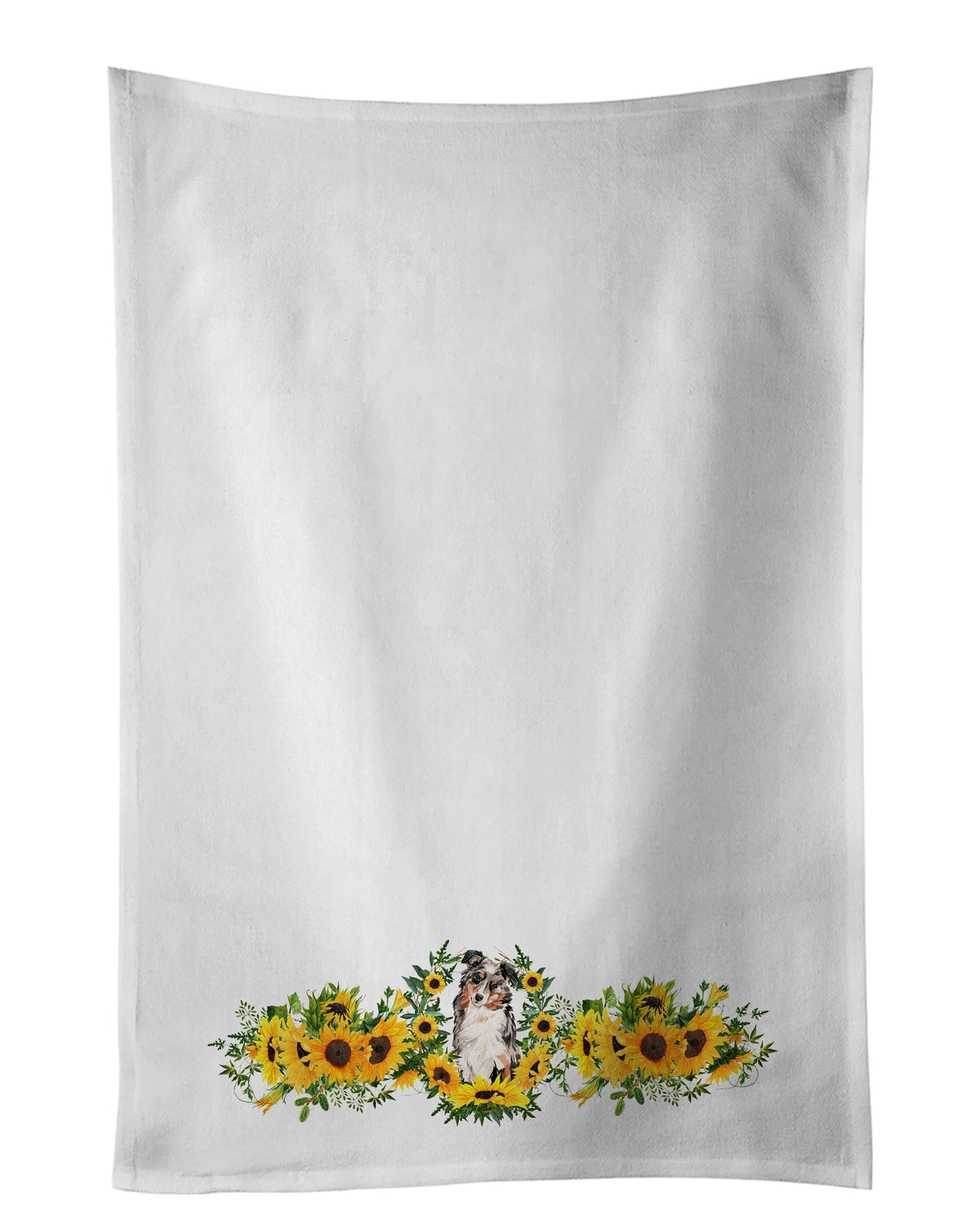 Buy this Australian Shepherd in Sunflowers White Kitchen Towel Set of 2