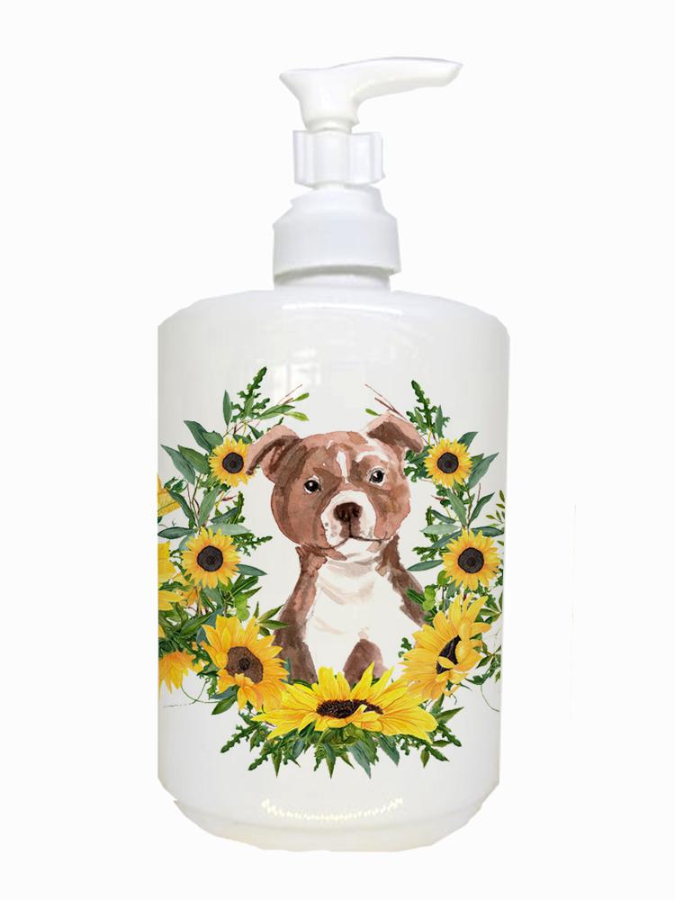 Red Staffie Bull Terrier Ceramic Soap Dispenser CK2930SOAP by Caroline&#39;s Treasures