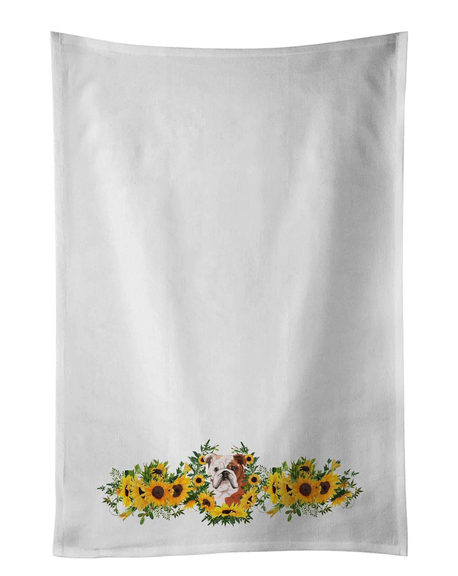 Buy this English Bulldog in Sunflowers White Kitchen Towel Set of 2