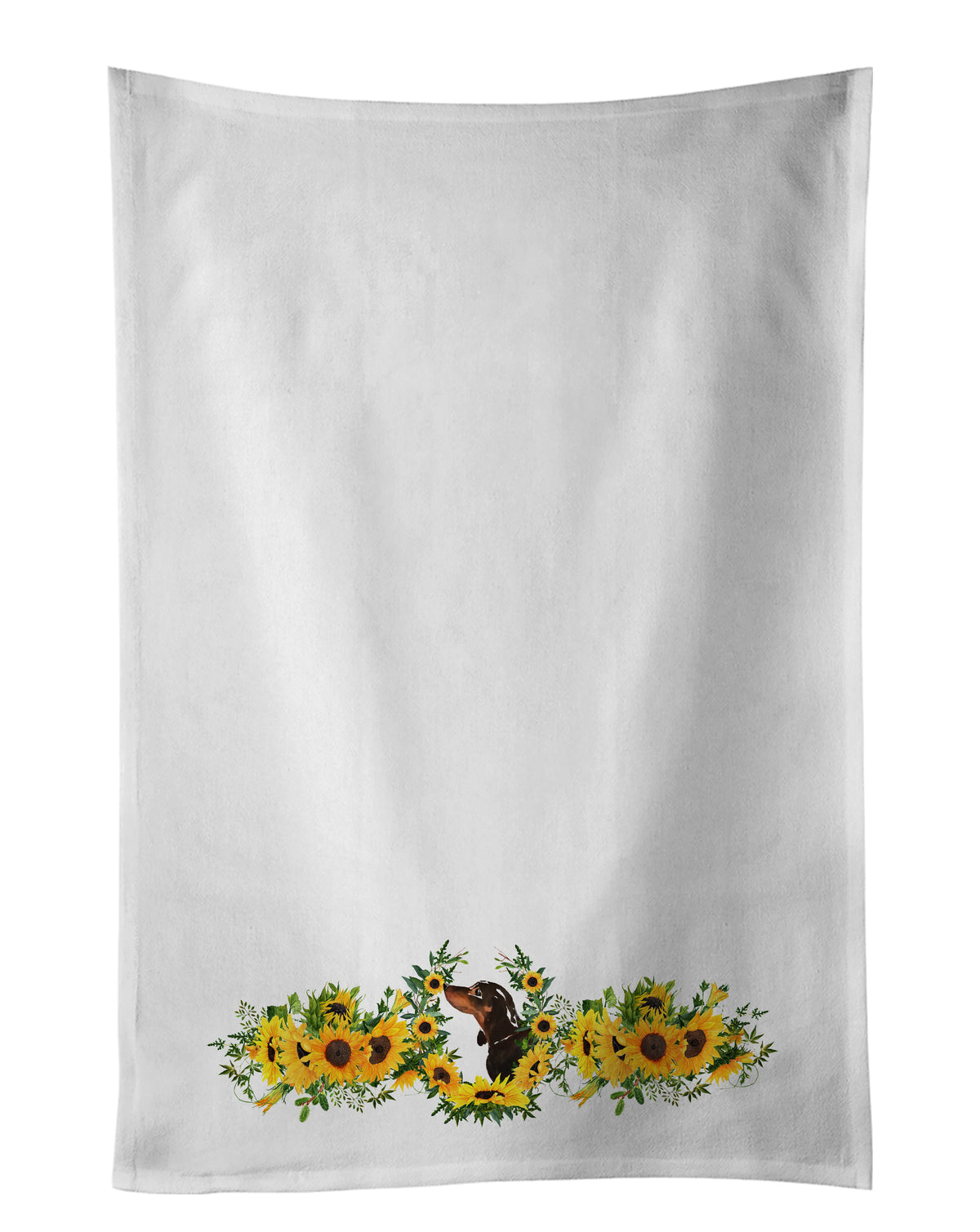 Buy this Red Tan Dachshund in Sunflowers White Kitchen Towel Set of 2