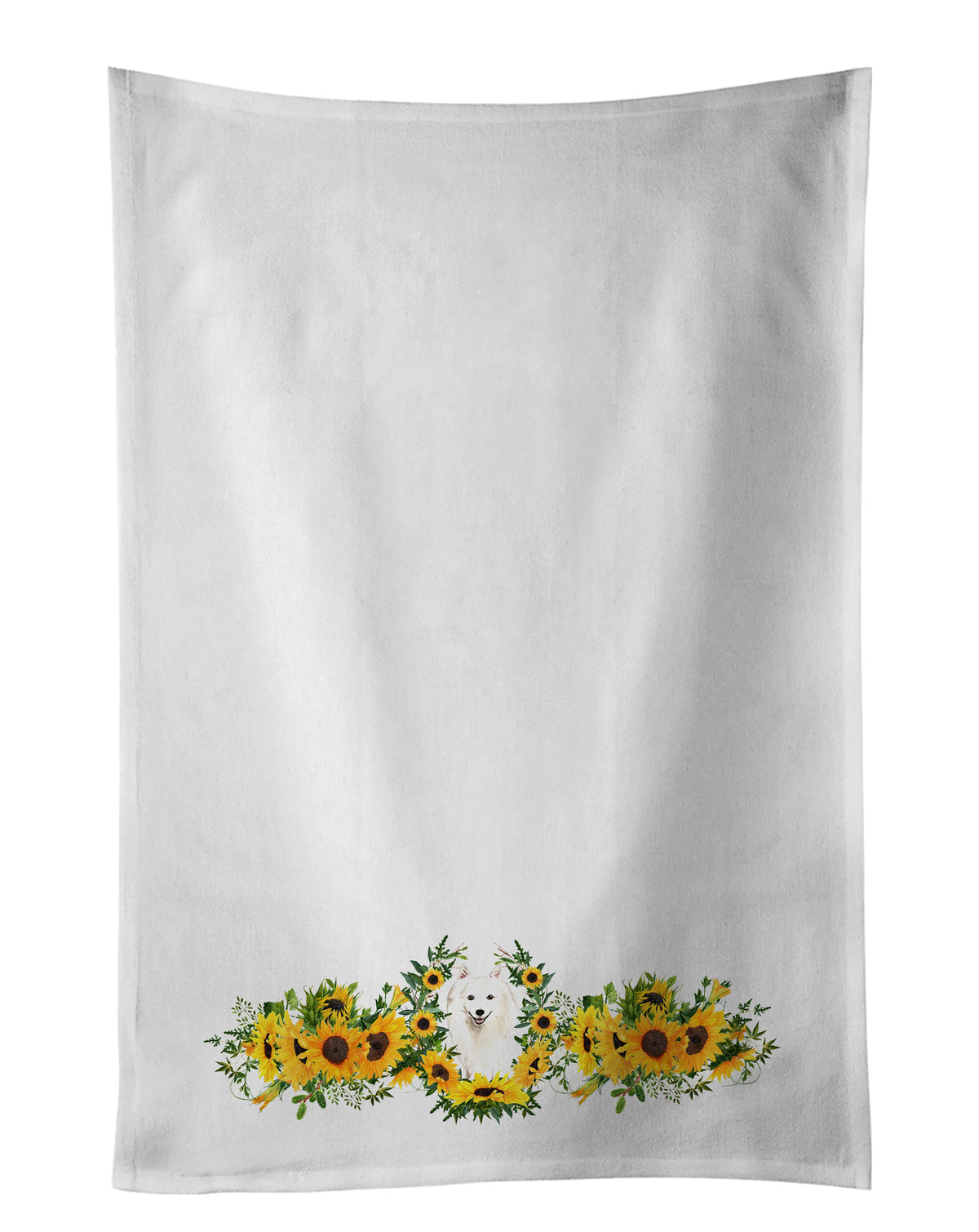 Buy this Japanese Spitz in Sunflowers White Kitchen Towel Set of 2