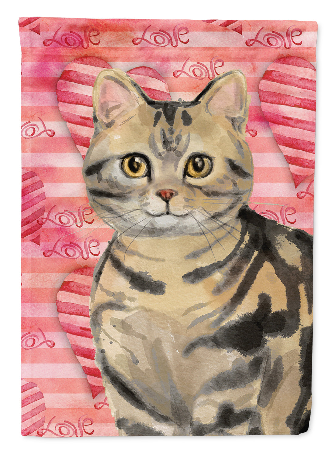 American Shorthair Brown Tabby Cat Love Flag Canvas House Size CK3043CHF  the-store.com.