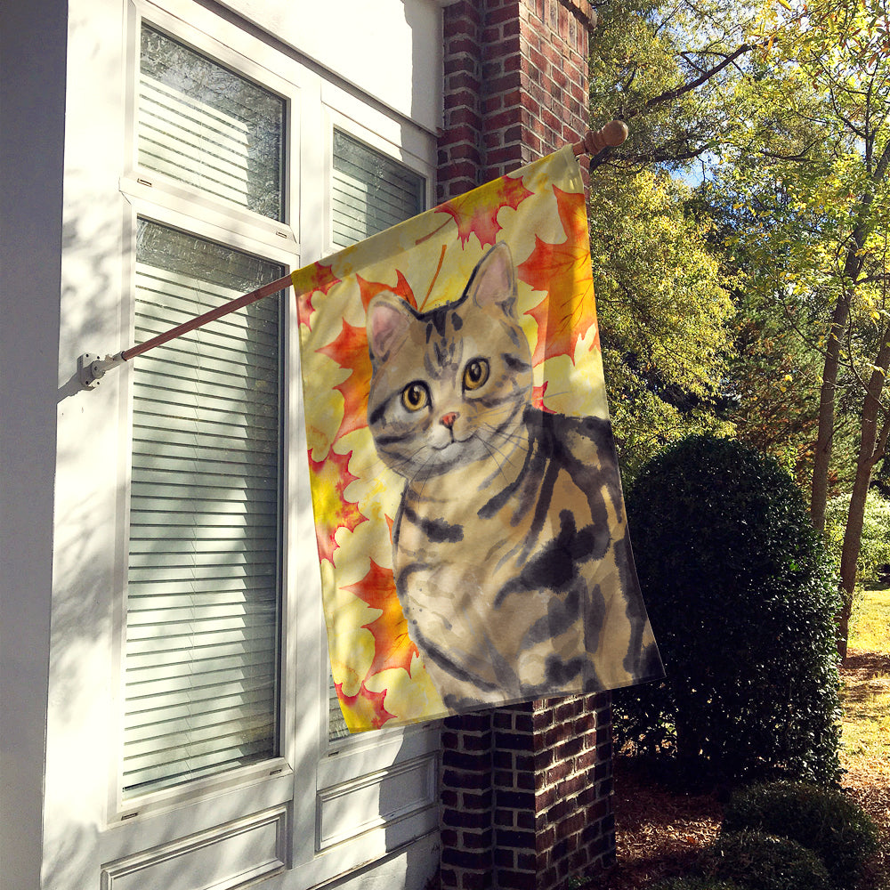 American Shorthair Brown Tabby Fall Leaves Flag Canvas House Size CK3073CHF  the-store.com.