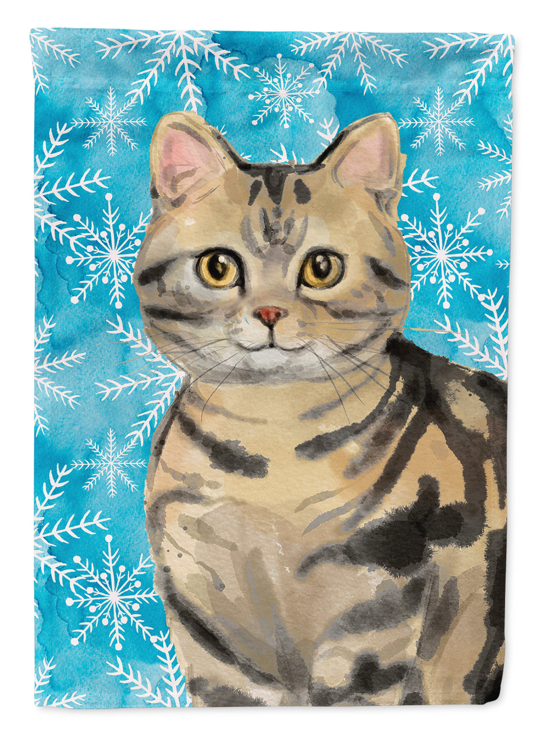 American Shorthair Brown Tabby Winter Snowflake Flag Canvas House Size CK3103CHF  the-store.com.