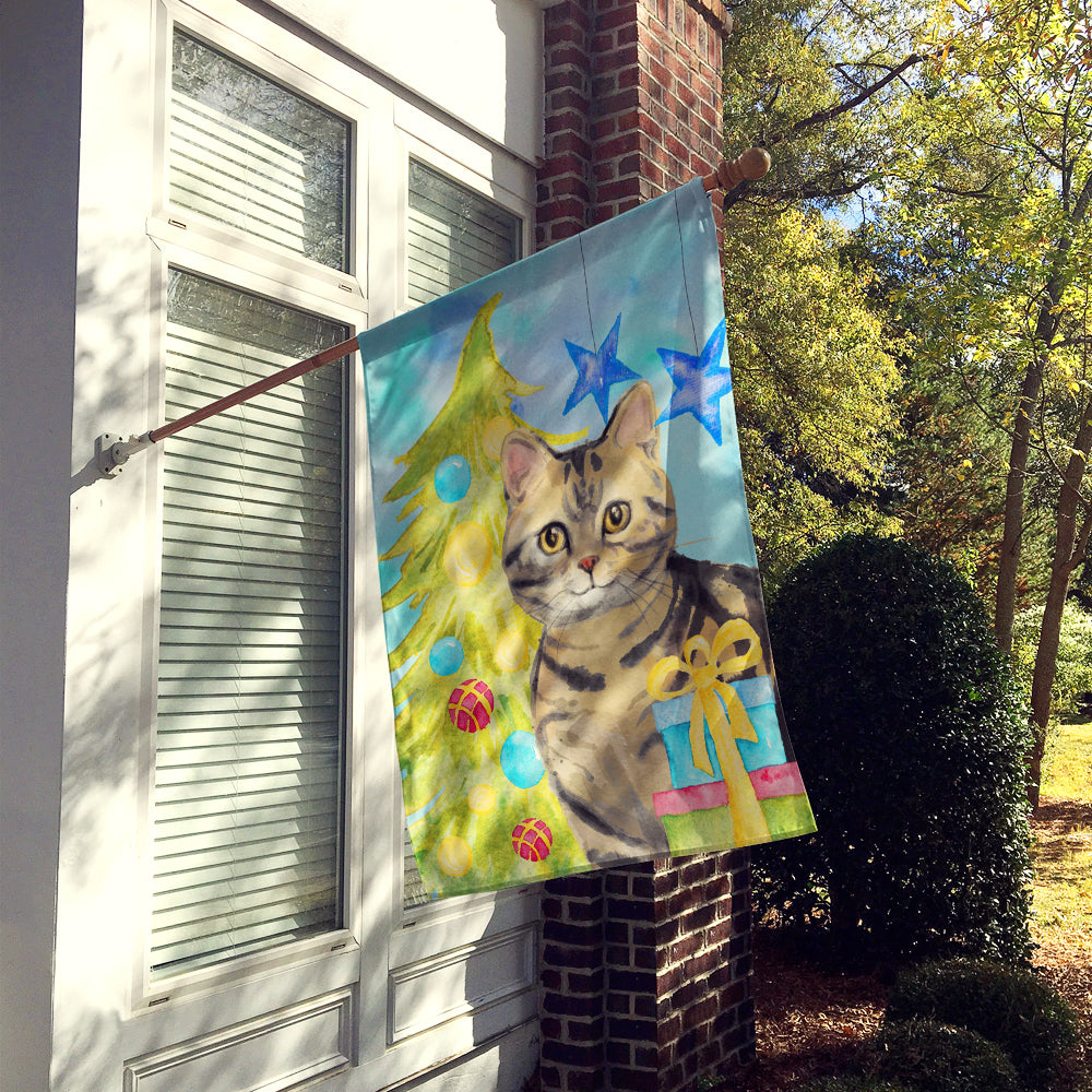 American Shorthair Brown Tabby Christmas Presents Flag Canvas House Size CK3118CHF  the-store.com.