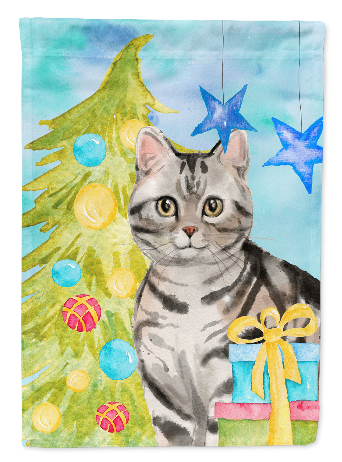 American Shorthair Christmas Presents Flag Canvas House Size CK3119CHF  the-store.com.