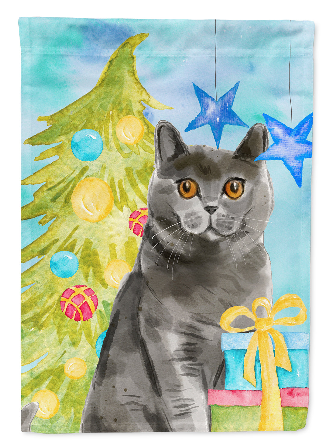 British Shorthair Christmas Presents Flag Canvas House Size CK3123CHF  the-store.com.