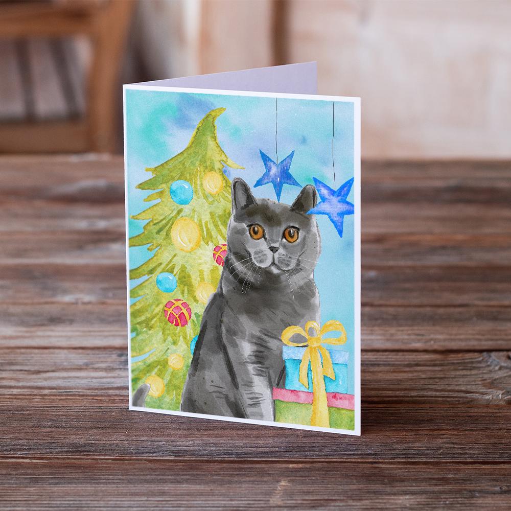 British Shorthair Christmas Presents Greeting Cards and Envelopes Pack of 8 - the-store.com