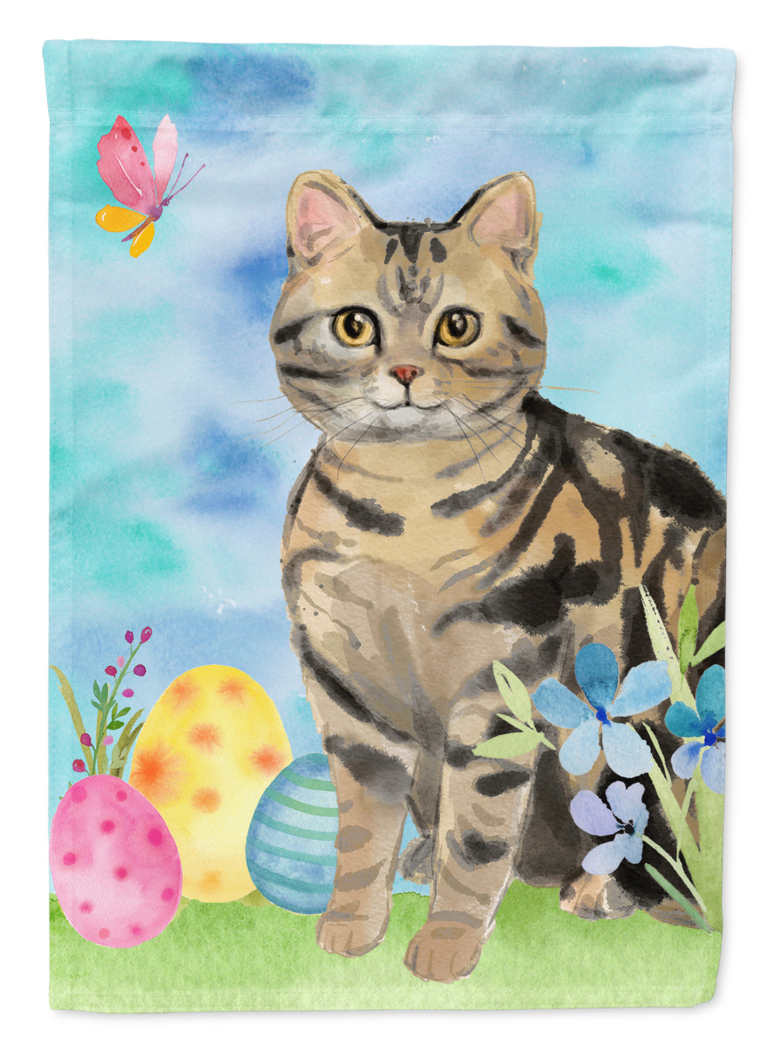 American Shorthair Brown Tabby Easter Eggs Flag Canvas House Size CK3133CHF  the-store.com.