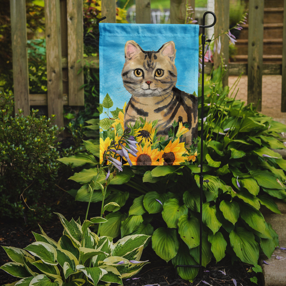 American Shorthair Brown Tabby in Sunflowers Flag Garden Size CK3148GF  the-store.com.