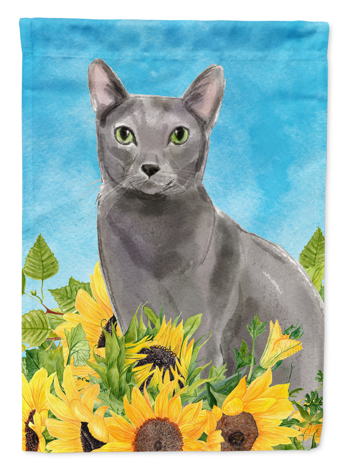 Blue Russian in Sunflowers Flag Canvas House Size CK3151CHF  the-store.com.