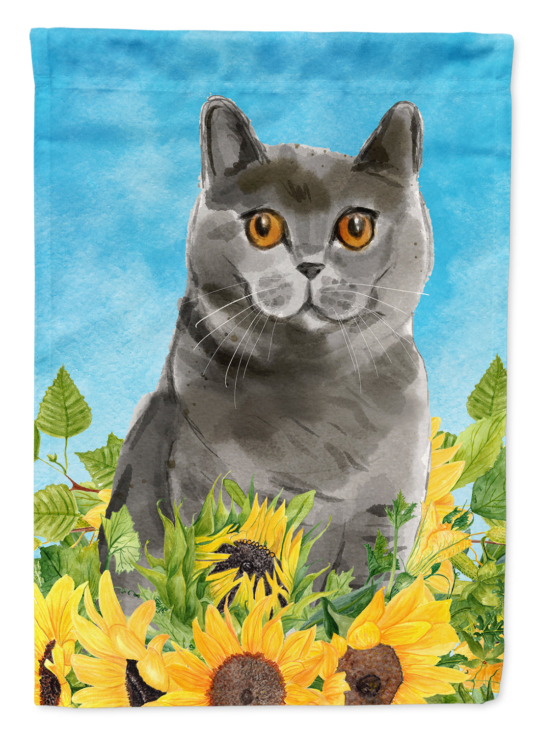 British Shorthair in Sunflowers Flag Canvas House Size CK3153CHF