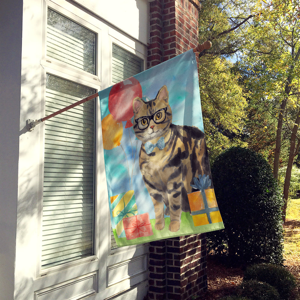 American Shorthair Brown Tabby Happy Birthday Flag Canvas House Size CK3163CHF  the-store.com.